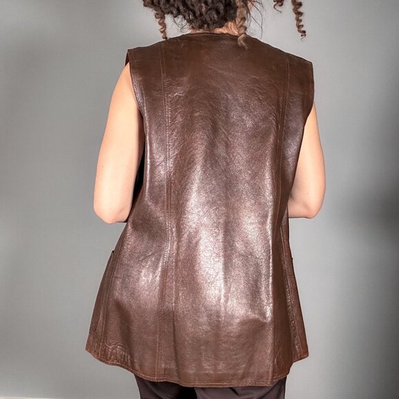 Vintage Long Brown Leather Vest by Jofama of Sweden - Picture 6 of 9